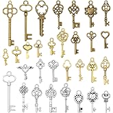 62 Pcs Vintage Skeleton Key Set Charms, Charms for Jewelry Making, Mixed Style Antique Fake Keys DIY Craft Pendant Wedding Party Favors for Necklace Bracelet Earrings Keychain (Gold, Bronze, Silver)