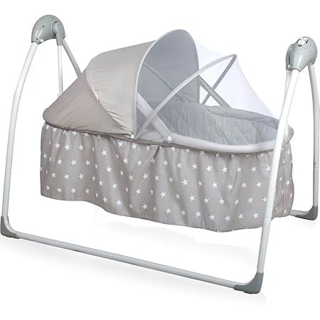 Babyschaukel/Babybett (vollautomatisch 240V) mit 5 Schaukelgeschwindigkeiten, 12 Melodien & 3 Timer (Inklusive: Matratze & Ba