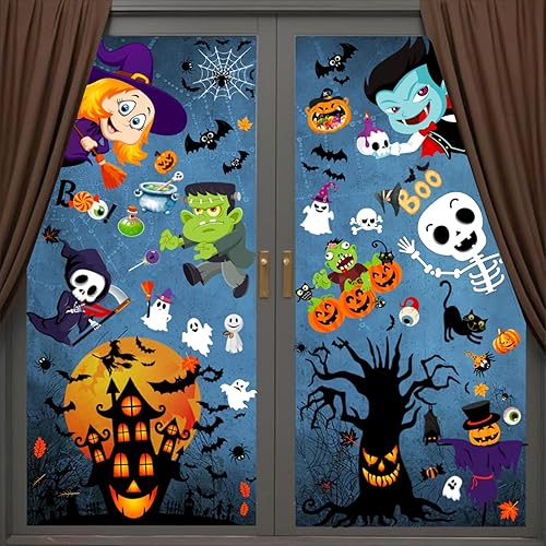 9 Sheets Halloween Window Stickers Decorations Clings Decals Doublesided Reusable for School Home Office Glass Window Halloween Party Indoor |
