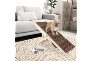 Okydoky Small Dog Ramp, Adjustable Portable Folding Wooden Pet Ramp, 32" Long with Non-Slip Traction Mat, Adjustable from 9" to 17.5", Dog Climbing Ladder for Sofa, Bed, Couch,Car(Brown) NO.LGPT2