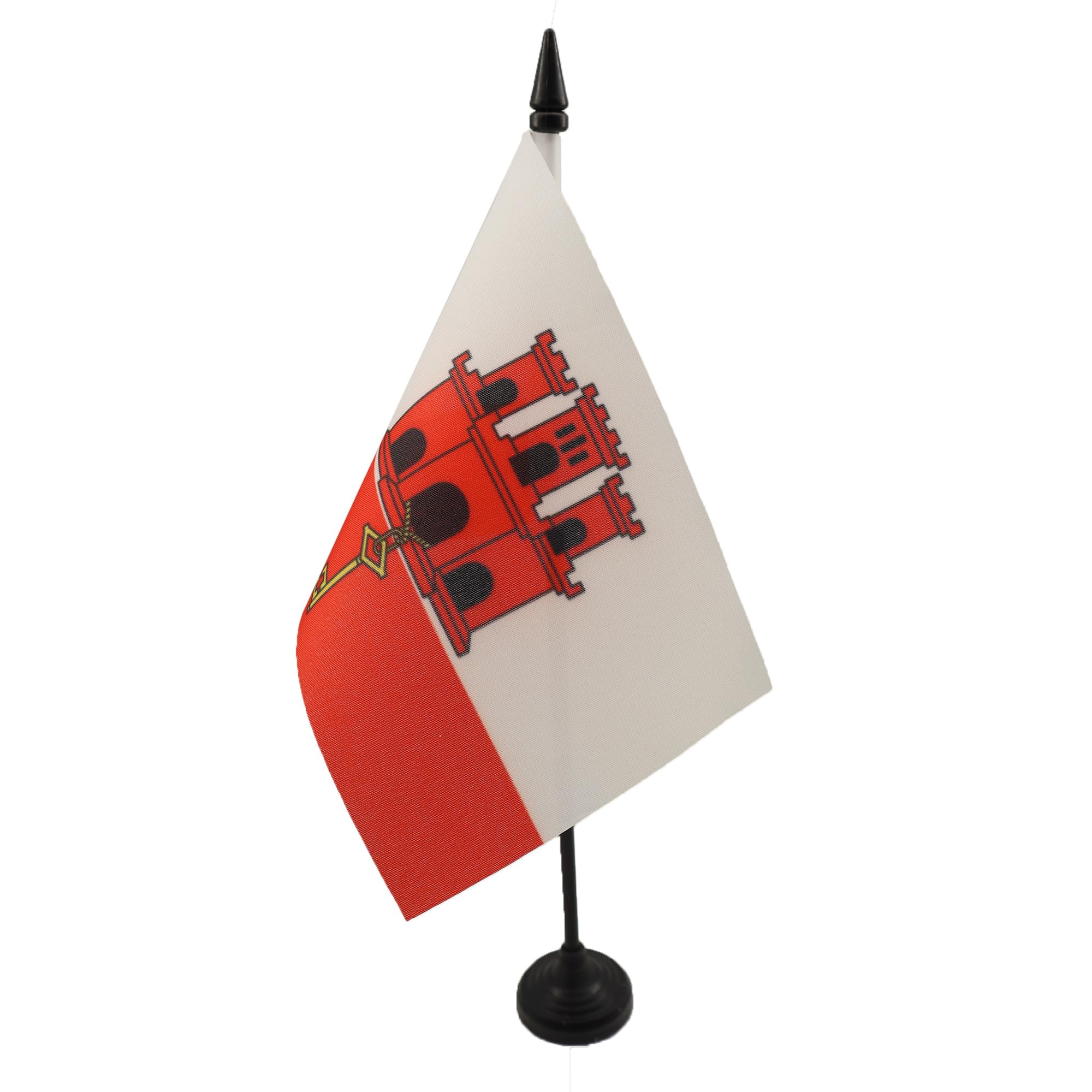 AZ FLAG - Gibraltar Table Flag 4'' x 6'' - Gibraltarian Office Mini Banner 100% Polyester 15 x 10 cm - Mini Desk Flag with 10'' Pole and Black Plastic Base