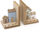 Carousel Home Wooden House Bookends Pair Shabby Chic Townhouse 13x10.5x9cm view 3