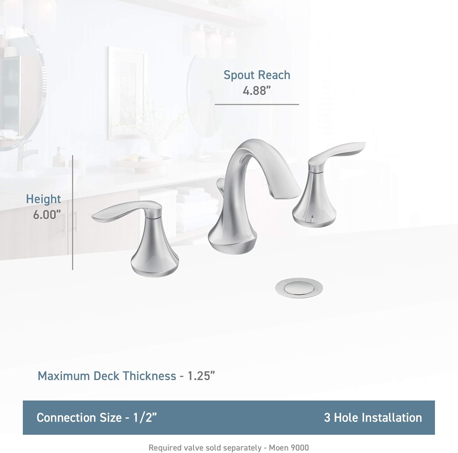 Moen T6420 Eva Two-Handle High-Arc 8-Inch Widespread Bathroom Faucet, Valve Required, Valve Required, Chrome - Widespread Faucet - 