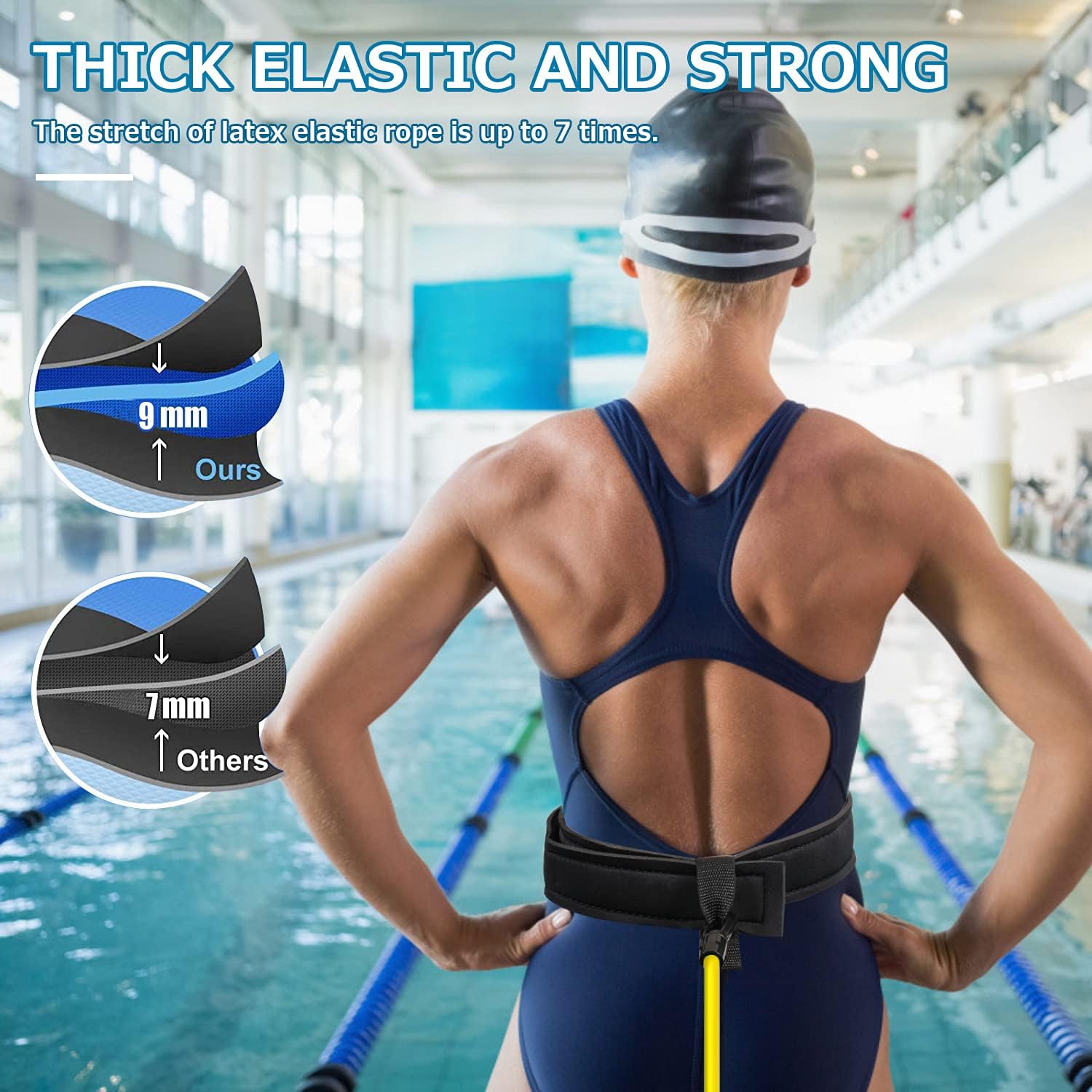 FOOING 3M Swim Training Belts, Swim Training Leash, Swim Tether Stationary Swimming, Swim Harness Static Swimming Belt, Swim Bungee Cords Resistance Bands (Yellow, 3) : Sports & Outdoors