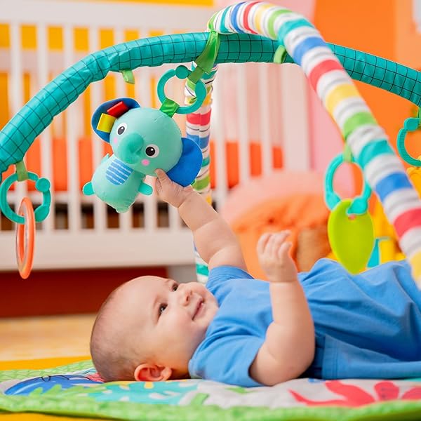 BRIGHT STARTS WILD WIGGLES BABY ACTIVITY GYM & PLAY MAT WITH FOLDINGTOY BAR, NEWBORN AND UP – GREEN, 18.0″ X 31.0″ X 31.0″