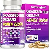 Women's Grass Fed Beef Organ Supplement (Made In The USA, with Biotin, Collagen & Zinc) Liver, Heart, Kidney Ovarian, Uterus Meat Powder Support Skin, Hair, Nail, Energy, and Hormones - 60 Capsules