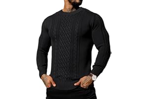 Askdeer Men's Fisherman Cable Pullover Sweater Chunky Knit Classic Casual Crewneck Sweater with Ribbing Edge