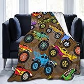 Cool Monster Cartoon Truck Car Throw Blanket Soft Bed Bedding Warm Cozy Plush Flannel Fleece Blankets Gifts for Kids Boys Teens, Sofa Couch Bedroom Home Decor, 50"x40"