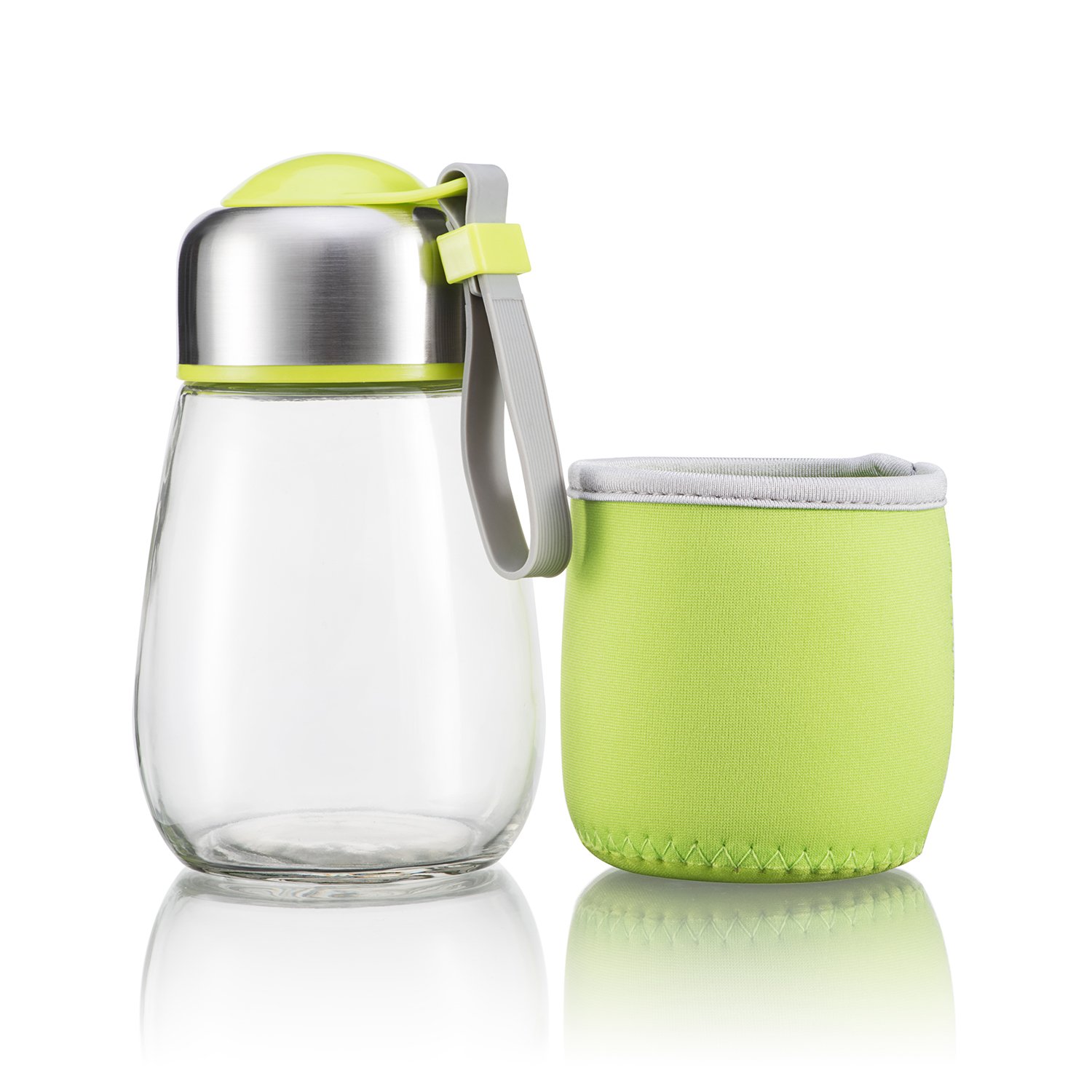 14oz Cute Penguin Borosilicate Glass Student Water Bottle (Green,Pink,Blue） (Pink)