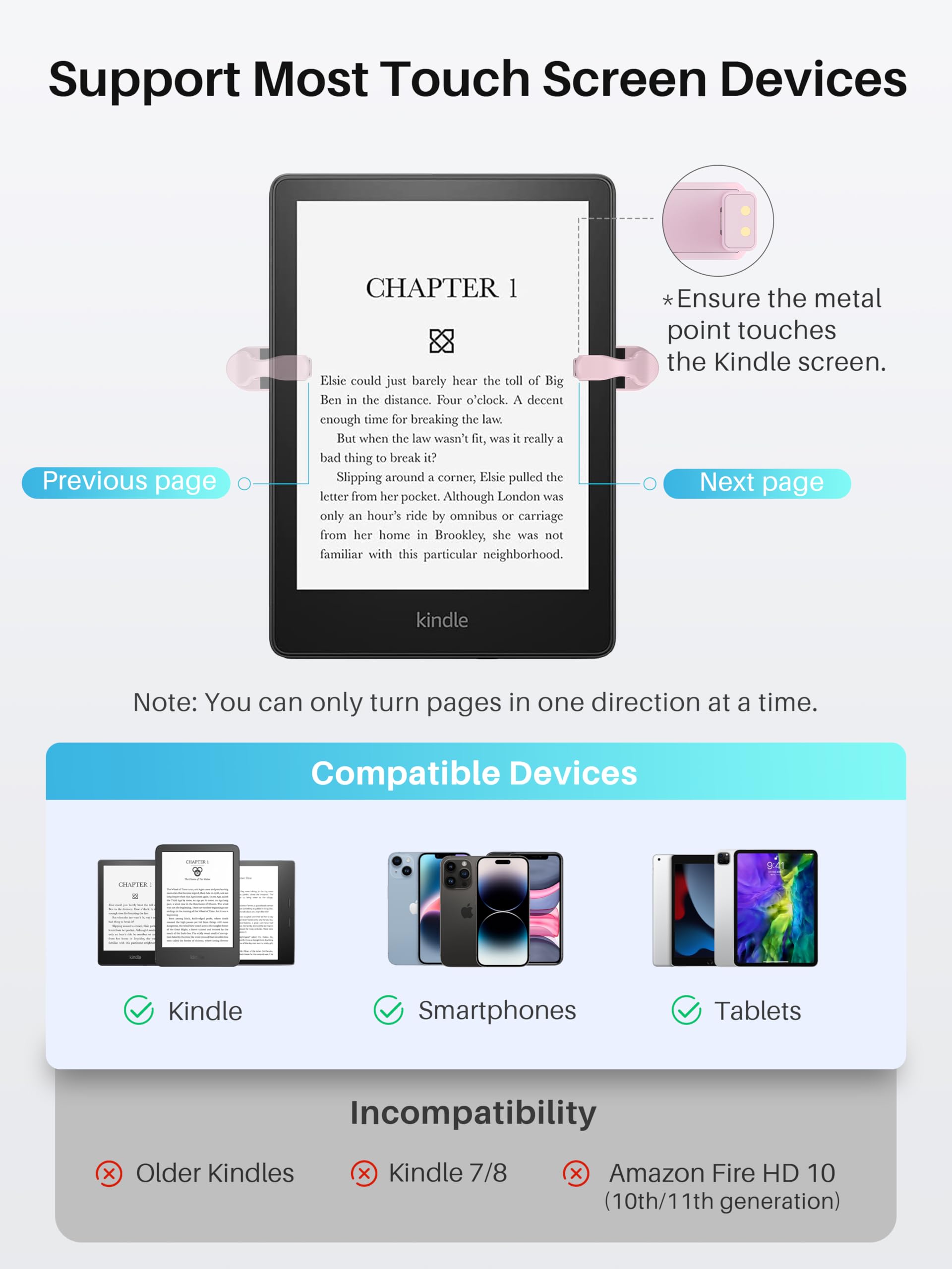 Page Turner for Kindle with Case, 2025 New Remote Control Page Turner for Kindle Paperwhite Oasis, Clicker Accessories for Reading Novel/Comic, Compatible with iPhone, Kobo, iPad, Android Tablet-Pink