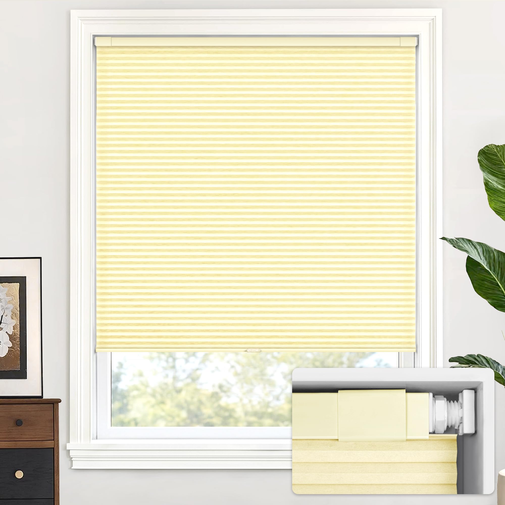 LazBlinds Cordless Cellular Shades, No Tools No Drill Light Filtering Honeycomb Shades Pleated Blinds for Windows, 37'' W x 64'' H, Alabaster Image
