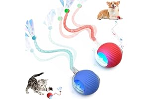 TCHERNT 2 Packs Speed 2.0 Tail Interactive Cat Toys for Indoor Cats, Chirping & Motion Activate Cat Toy, Smart Kitten Rolling Ball Moving Ball Toys, Rechargeable Dog Cats Bal l for Enrichment Exercise