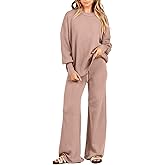 ANRABESS Womens 2 Piece Outfits Fall Lounge Set 2025 Oversized Chunky Knit Sweater Top Wide Leg Pants Loungewear Clothes