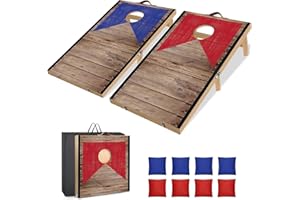 Foldable Cornhole Board Set Solid Wood Cornhole Set with 6 Bean Bags and Carrying Case Portable Cornhole Game Indoor or Outdo