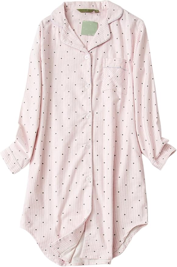 Asherbaby Womens Stripes Print Sleepshirt Buttonup Shirt Dress Lounge