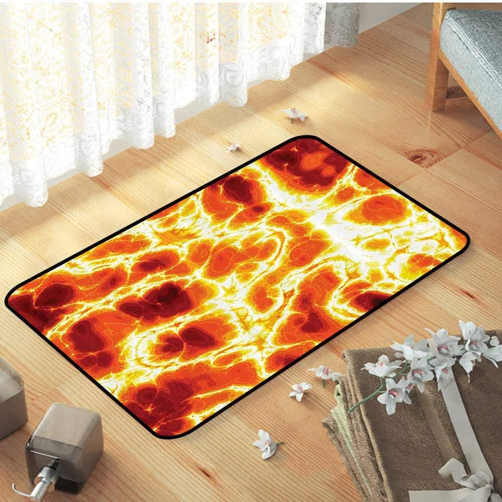 Anyangeight Burnt Orange Decor Floor Mat Hot Burning Lava Texture with Bursting Fire Flames Volcanic Heated Magma Image Modern Rugs Fast Machine Washable, W19 x L31 Orange Yellow