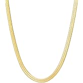 Fiusem Gold Plated Necklace for Women, 14K Gold Plated Herringbone Chain Necklaces, Snake Choker Chain for Women