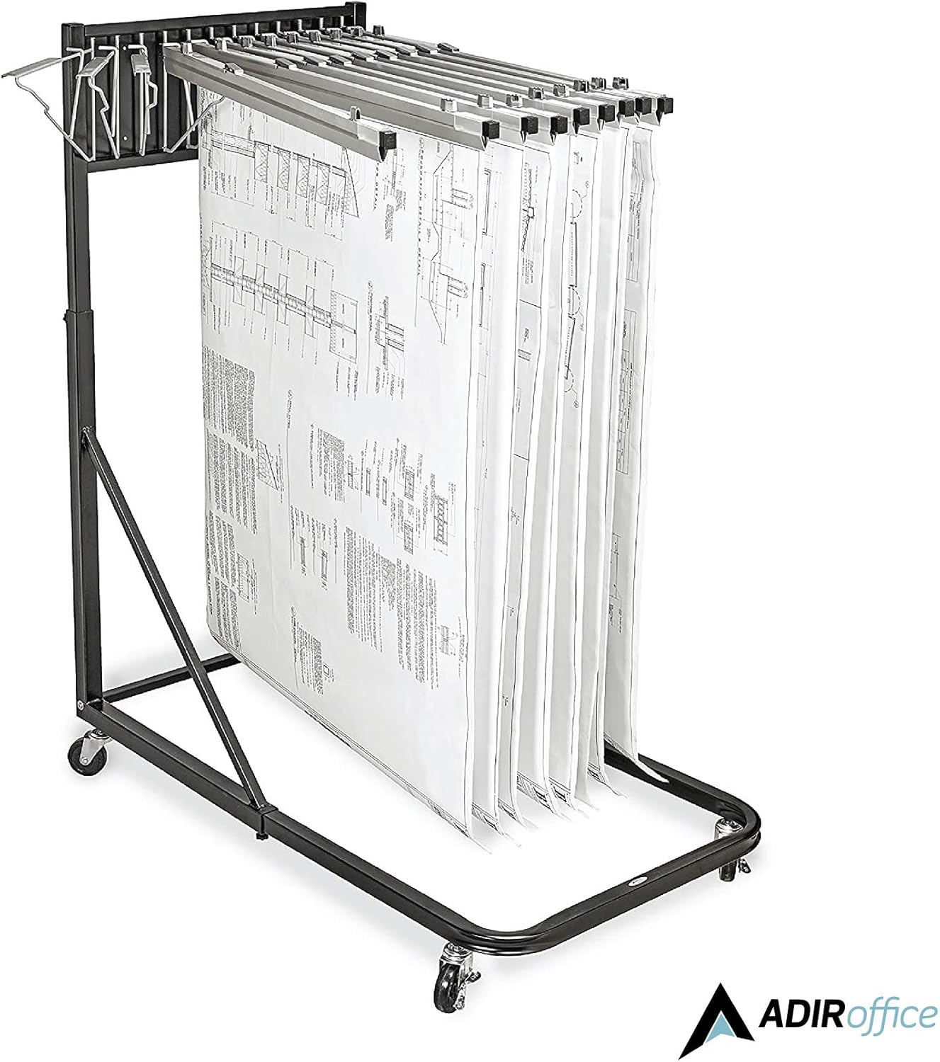 Adir Corp. Mobile Blueprint Storage - Vertical Poster Display Rack and Plans Holder - File Organizer Stand for Home, Office (Black) : Office Products