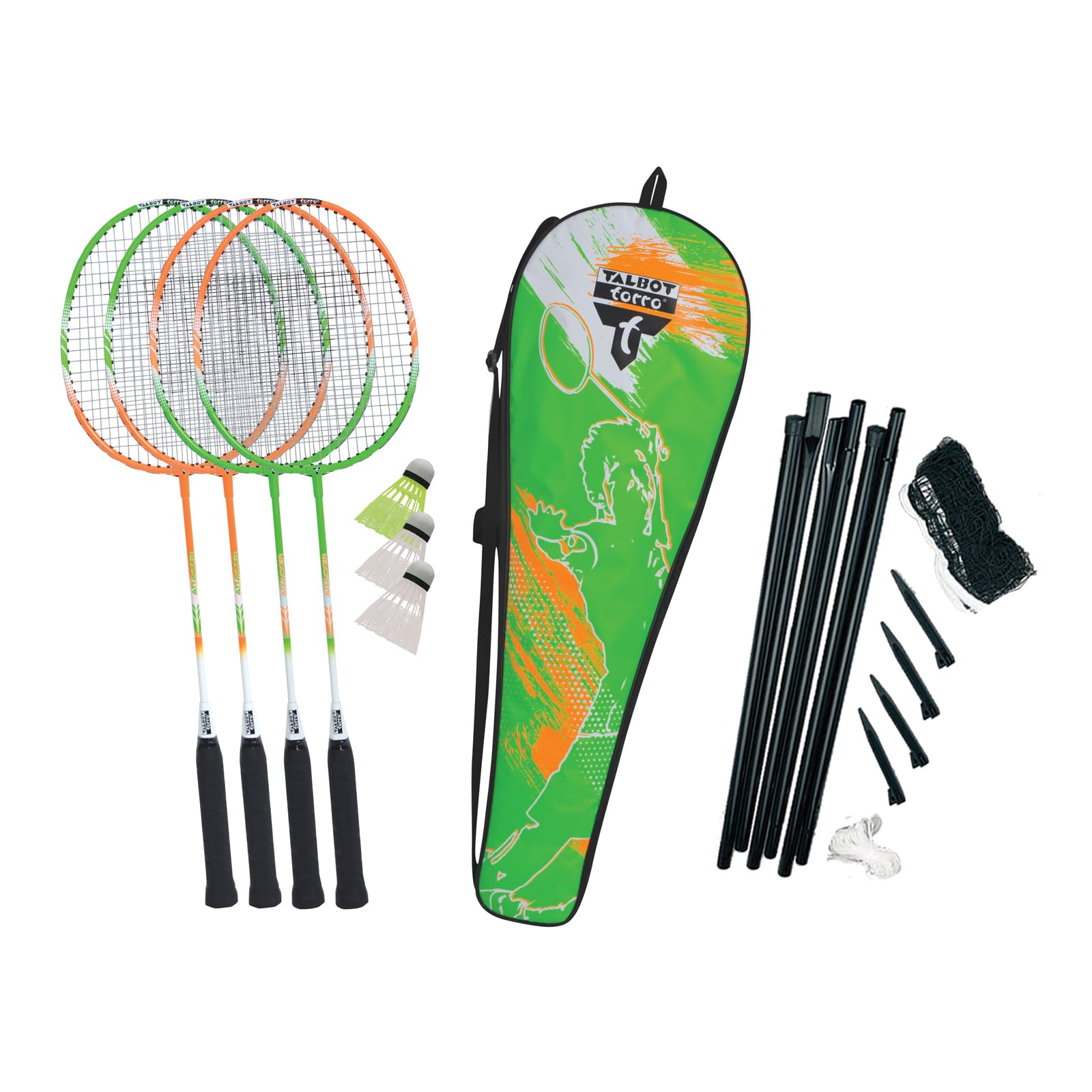 Talbot-Torro 4-Attacker Plus Badminton Set, 4 Rackets, 3 Shuttlecocks, Complete Net Set, in a Beautiful Bag, 449414