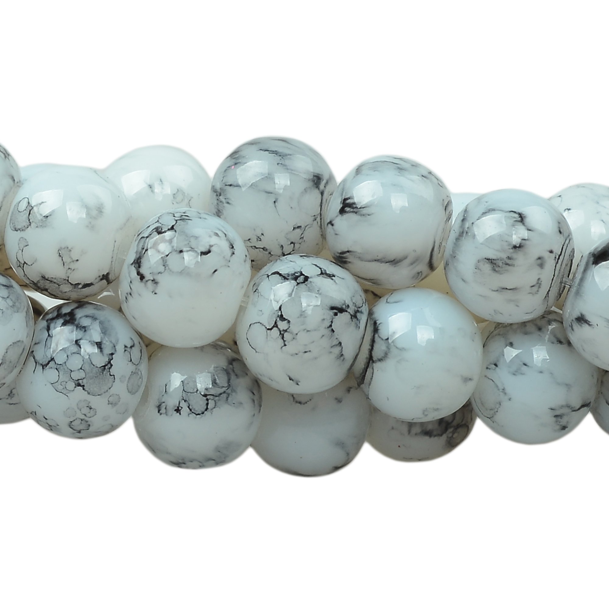 RUBYCA 8mm 2 Strands Czech Glass Round Beads White Painted Colored String for Jewelry Making