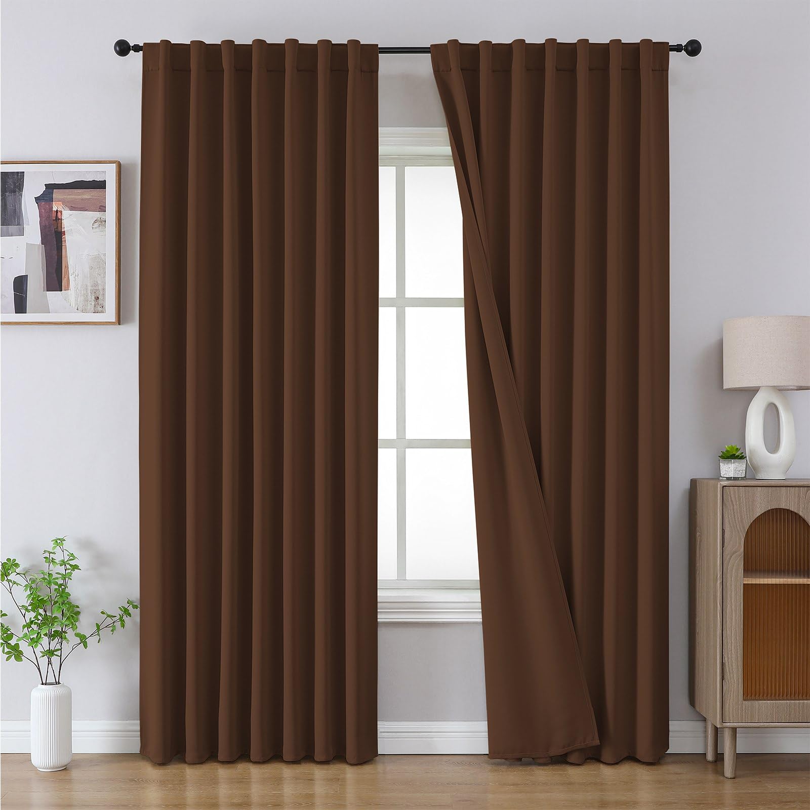 CUCRAF Blackout Curtains 108 Inches Length 2 Panels Set, Rod Pocket and Back Tab Window Curtain, Thermal Insulated Darkening Drapes for Bedroom Living Room (W52 x L108 Inch,Brown) Image