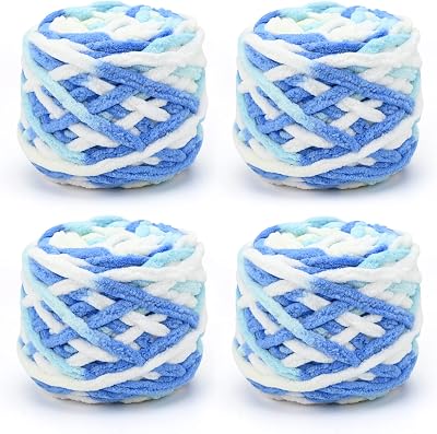 TSLBW Knitting Wool Yarn 4 x 100g Multi-Colored Soft Chunky Chenille Yarn