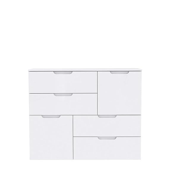 NEWFACE Moderne Kommode mit Hochglanzfront, Holz, Weiß Hochglanz, 114.9 x 34.1 x 92.9 cm