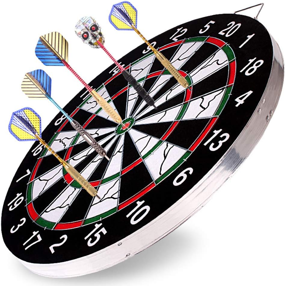 SKTWOE Dart Board Set, 15-Inch Double-Sided Flocking Dart Board, Including 6 Darts, Used for Competition Party Leisure Training Fun Games