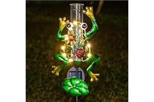 Litake Frog Rain Gauge Outdoor Decorative Metal Solar Rain Gauges Stake for Garden Yard, 6 Inch Capacity Glass Tube and LED Light