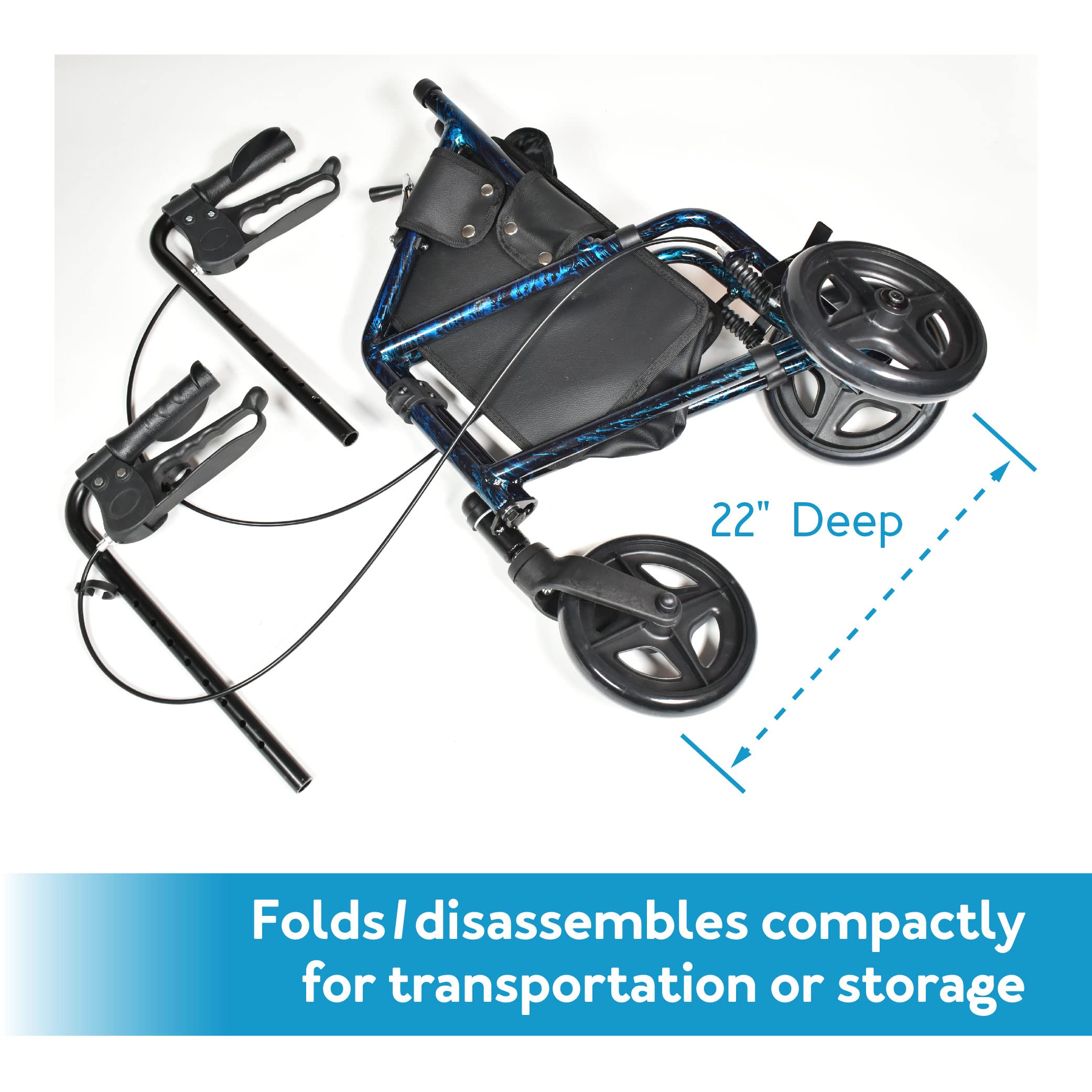 Carex 3 Wheel Walker for Seniors, Foldable, Rollator Walker with Three Wheels, Three Wheel Rolling Walker Height Adjustable for Seniors, Blue, Trio, Folding