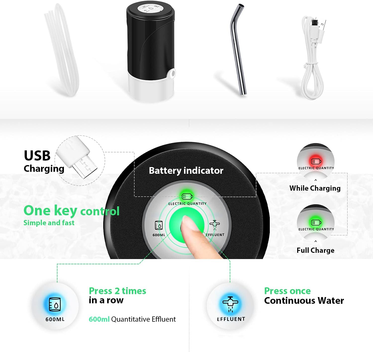 Bottle Water Dispenser Pump 5 Gallon Water Dispenser USB Charging Automatic Drinking Water Pump Portable Electric Bottle Water Pump For Universal 2-5 Gallon Bottle Home Office - - 