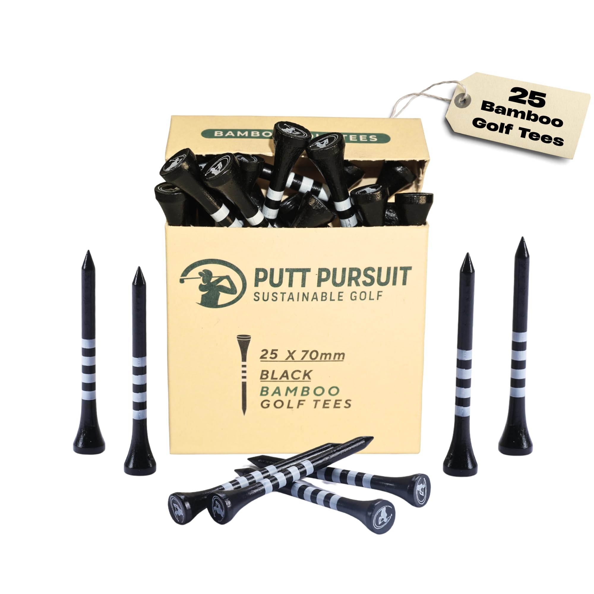 Golf Tees - 7cm/ 70mm Bamboo Golf Tee - Biodegradable Golf Tees Wooden - Strong & Sustainable Bamboo Tees - Golf Gifts for Men - Golf accessories for men - Tee in Multiple Colours in 50 & 25 Packs