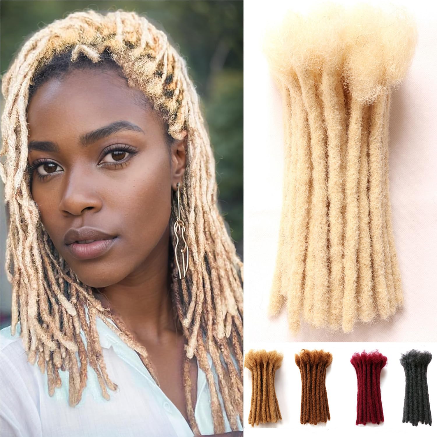 Dreadlock Extensions Human Hair Extensions for Braiding 0.8cm Afro Kinkyhair for Braiding Black Hair Extensions Dreadlocks Extensions (#613-0.8cm, 8Inch （Pack of 30)