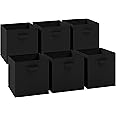NEATERIZE Fabric Storage Cubes - 6 Pack Heavy Duty Solid Black Bins - 13 Inch Cube Organizer, Use As A Clothes Storage Box In Closet, Baskets For Shelves or Cubbies
