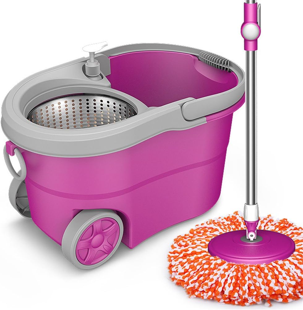 Stainless Steel Deluxe Rolling Spin Mop with 4 Microfiber Mop Heads,B
