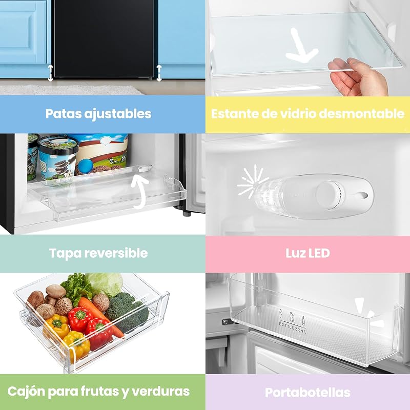 Comfee' rcb169dk2(e) geladeira com freezer/altura 150 cm/low frost/temperatura ajustável da geladeira/luz led/195 kwh/ano/geladeira 115l/freezer 59l/preto