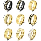 YOVORO 9Pcs Stainless Steel Band Rings for Men Women Fidget Anxiety Relief Rings Spinner Ring Wedding Promise Rings Set