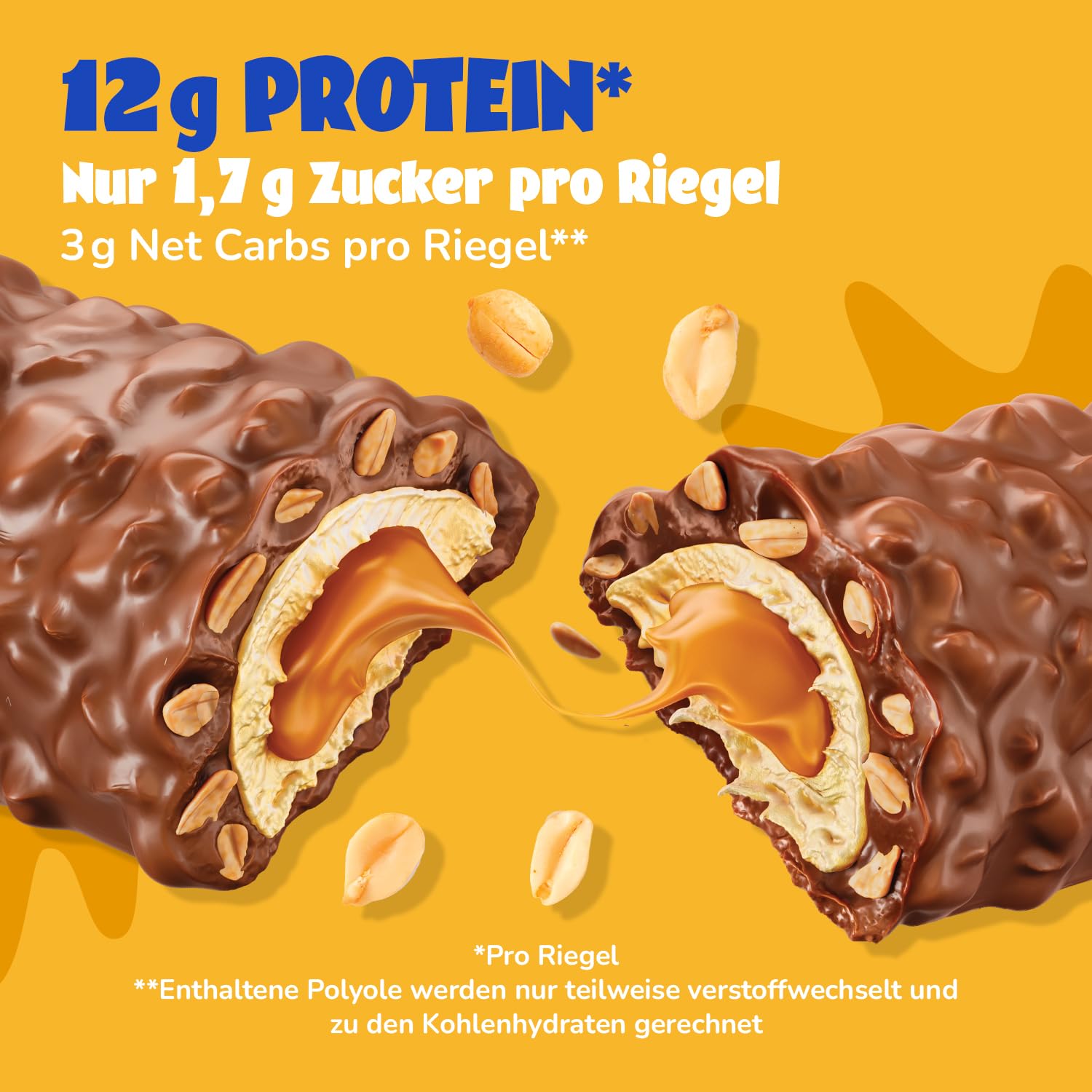 ahead Protein Riegel | Peanut Caramel | 14x 45g Extra softer Protein Riegel mit cremigem Kern | Low Carb Eiweißriegel ohne Zuckerzusatz & ohne Palmöl 4