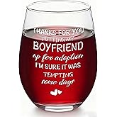 Slugeren Gifts for Boyfriends Mom - Thanks for Not Putting My Boyfriend Up for Adoption Stemless Wine Glass 17Oz, Mothers Day Birthday Christmas Gifts for Mother in Law, Boyfriend Mom Gift