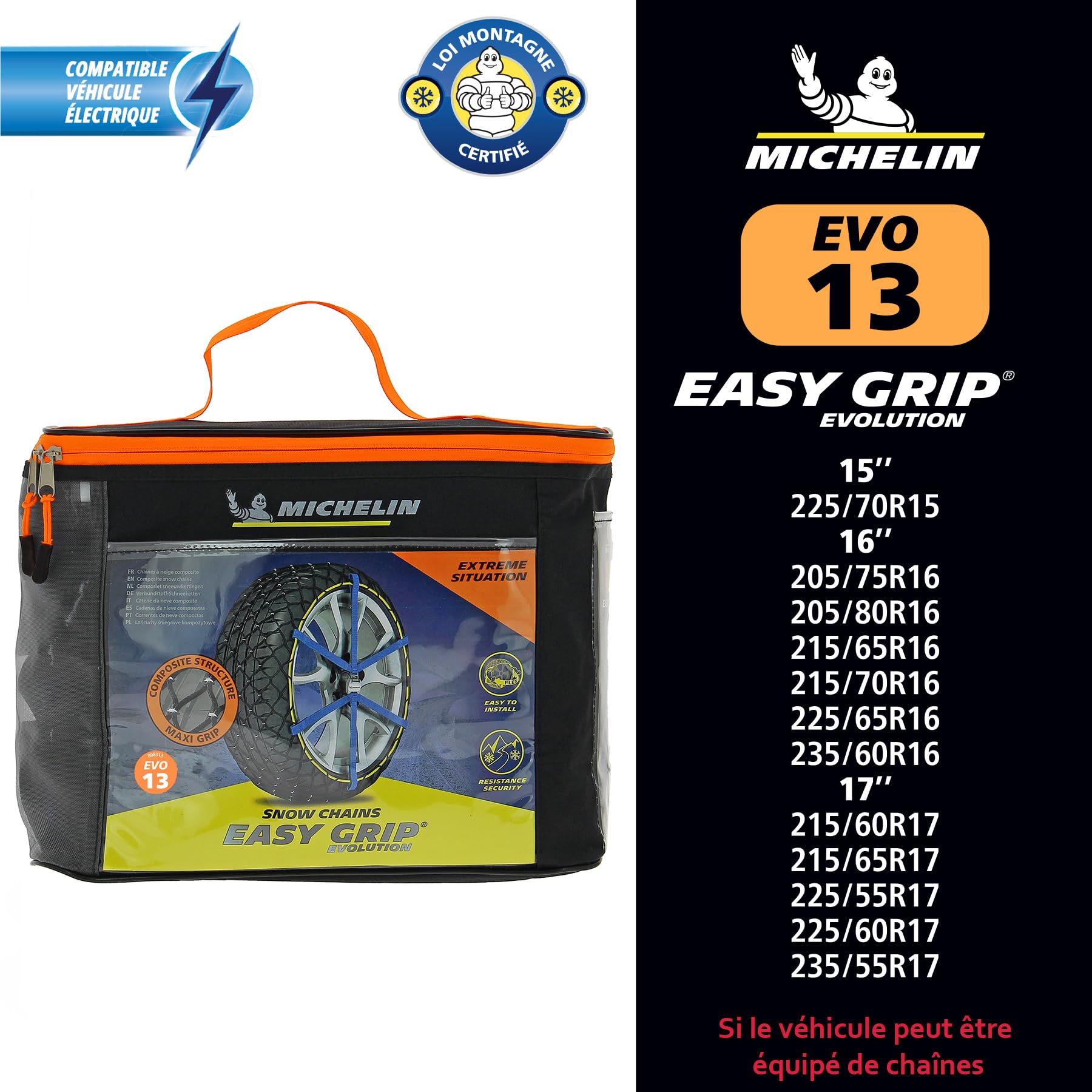MICHELIN EASY GRIP EVOLUTION 13 Schneekette Auto Textilschneekette 2 Stück | Reifen Schneekette Ultraleistungsfähig Einfache Handhabung 2