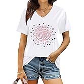 4th of July Shirts for Women: American Flag Tee USA Red White Blue Top Patriotic V-Neck T Shirt