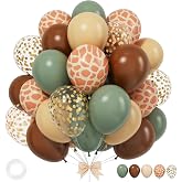 Sage Green Brown Balloons, 12 Inch Jungle Safari Themed Party Decorations | Giraffe Printed Latex Balloons, Decorations For Woodland Baby Shower, Kids Birthday And Safari Party Celebrations