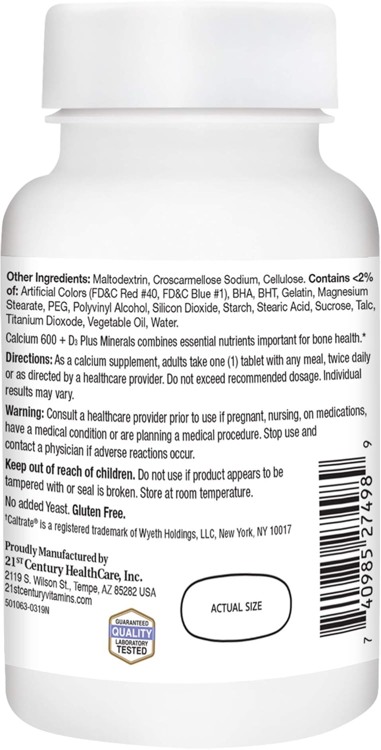 21st Century Calcium 600 Plus D Plus Minerals Caplets, 120Count (27498): Health & Personal Care