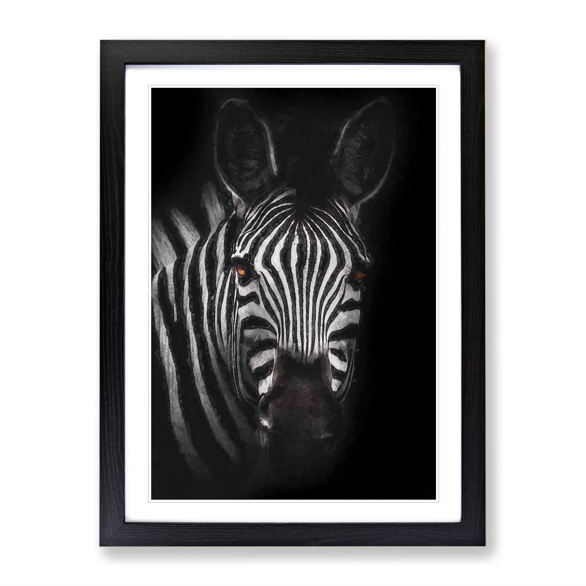 Zebra In The Shadows In Abstract Modern Framed Wall Art Print, Ready to Hang Picture for Living Room Bedroom Home Office Décor, Black A3 (34 x 46 cm)