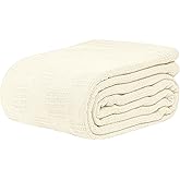 Linteum Textile Hospital Thermal SNAGLESS Spread Blanket, 100% Cotton (74x100 in, Cream)