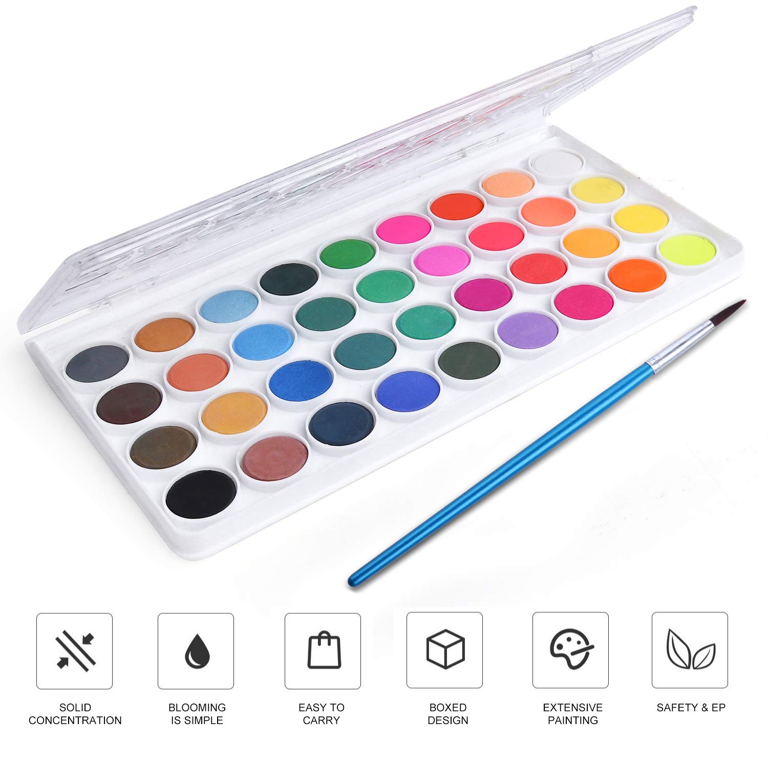 AROIC Watercolor Paint Set, 36-Color Watercolor Paint with 10 Brushes, Non-Toxic Washable Watercolors for Kids & Adults, Art Supplies for Painting, Drawing, DIY Crafts, School, Classroom, Artist Use