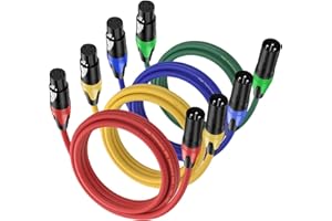 Jozzai XLR Cable 10ft 4 Packs - Premium Balanced Microphone Cable with 3-Pin XLR Male to Female Mic Speaker Cable, 4 Colors (Red, Yellow, Green, Blue), Pure Copper and Plated Conductors