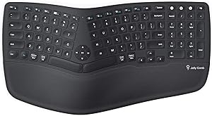 Jelly Comb KE68 Multi-Device Ergonomic Keyboard, (2.4G+BT1+BT2) Rechargeable Wireless Ergonomic Split Keyboard with Synthetic Leather Wrist Rest and Foldable Stands for Windows/Mac OS/Android