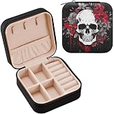 Nander Beautiful Flower Skull Travel Jewelry Case,Portable Small Jewelry Box, Necklace Earrings Travel Jewelry PU Leather Box,Christmas Gift for Women Girl