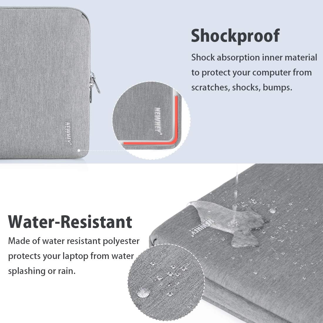 NEWHEY Laptop Sleeve Case 14 Inch Water Repellent Laptop Cover Bag Shock Resistant Notebook Protective Bag with Small Case Gray - Image 5